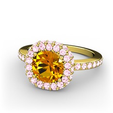 Linne Yüzük - Sitrin ve pembe kuvars 925 ayar altın kaplama gümüş yüzük #m0thrz