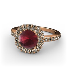 Kök yakut ve dumanlı kuvars 18 ayar rose altın yüzük