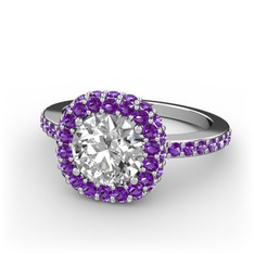 Linne Yüzük - Swarovski ve ametist 8 ayar beyaz altın yüzük #ng4e2p