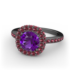Linne Yüzük - Ametist ve kök yakut 925 ayar siyah rodyum kaplama gümüş yüzük #o2cl6d