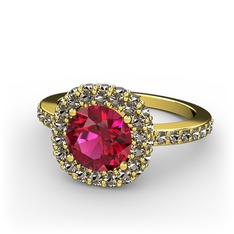 Linne Yüzük - Rodolit garnet ve dumanlı kuvars 8 ayar altın yüzük #o6meid