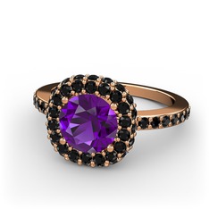 Linne Yüzük - Ametist ve siyah zirkon 925 ayar rose altın kaplama gümüş yüzük #od3364