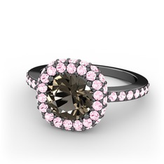 Linne Yüzük - Dumanlı kuvars ve pembe kuvars 925 ayar siyah rodyum kaplama gümüş yüzük #osm6d2