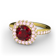 Linne Yüzük - Garnet ve pembe kuvars 14 ayar altın yüzük #p8v99l