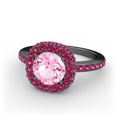 Linne Yüzük - Pembe kuvars ve rodolit garnet 925 ayar siyah rodyum kaplama gümüş yüzük #prinqu