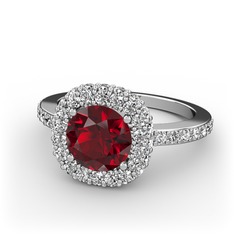 Garnet ve beyaz zirkon 8 ayar beyaz altın yüzük