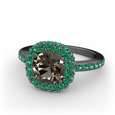 Linne Yüzük - Dumanlı kuvars ve yeşil kuvars 925 ayar siyah rodyum kaplama gümüş yüzük #qjwpti