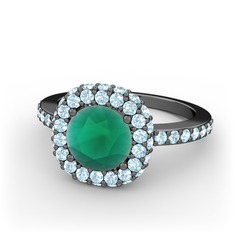 Kök zümrüt ve akuamarin 925 ayar siyah rodyum kaplama gümüş yüzük