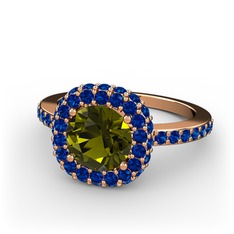 Peridot ve lab safir 18 ayar rose altın yüzük