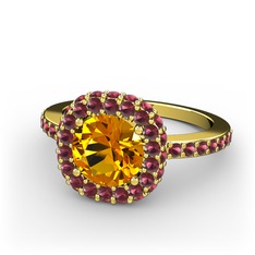 Linne Yüzük - Sitrin ve kök yakut 14 ayar altın yüzük #rdp4oc