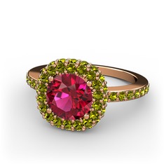 Linne Yüzük - Rodolit garnet ve peridot 14 ayar rose altın yüzük #re08m6