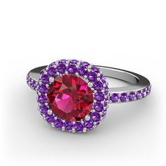 Linne Yüzük - Rodolit garnet ve ametist 8 ayar beyaz altın yüzük #riz4w7