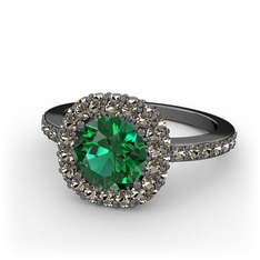 Linne Yüzük - Yeşil kuvars ve dumanlı kuvars 925 ayar siyah rodyum kaplama gümüş yüzük #rkigvm