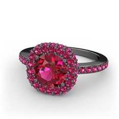 Linne Yüzük - Rodolit garnet 925 ayar siyah rodyum kaplama gümüş yüzük #rkvj4d