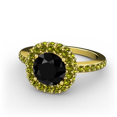 Siyah zirkon ve peridot 925 ayar altın kaplama gümüş yüzük