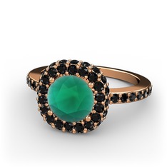 Linne Yüzük - Kök zümrüt ve siyah zirkon 14 ayar rose altın yüzük #sl90pt