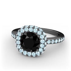Siyah zirkon ve akuamarin 925 ayar siyah rodyum kaplama gümüş yüzük