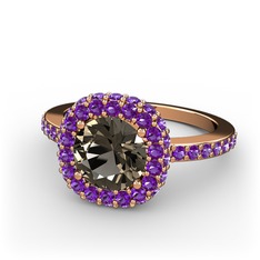 Linne Yüzük - Dumanlı kuvars ve ametist 8 ayar rose altın yüzük #szuqvr