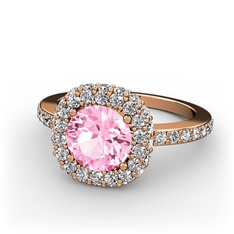 Pembe kuvars ve beyaz zirkon 925 ayar rose altın kaplama gümüş yüzük