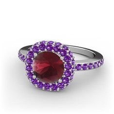 Linne Yüzük - Kök yakut ve ametist 8 ayar beyaz altın yüzük #t3lwll