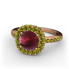 Linne Yüzük - Kök yakut ve peridot 14 ayar rose altın yüzük #t8obbk