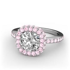 Swarovski ve pembe kuvars 18 ayar beyaz altın yüzük