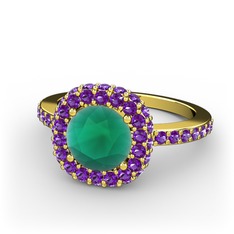 Kök zümrüt ve ametist 925 ayar altın kaplama gümüş yüzük