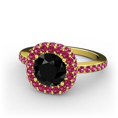 Linne Yüzük - Siyah zirkon ve rodolit garnet 14 ayar altın yüzük #tpjvx8