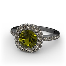 Peridot ve dumanlı kuvars 925 ayar siyah rodyum kaplama gümüş yüzük
