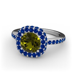 Linne Yüzük - Peridot ve lab safir 14 ayar beyaz altın yüzük #ty7oit