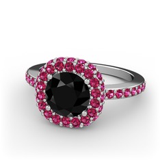 Siyah zirkon ve rodolit garnet 18 ayar beyaz altın yüzük