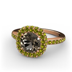 Linne Yüzük - Dumanlı kuvars ve peridot 8 ayar rose altın yüzük #un379z