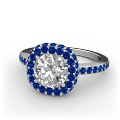 Linne Yüzük - Swarovski ve lab safir 8 ayar beyaz altın yüzük #v8jycz