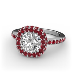 Beyaz zirkon ve garnet 18 ayar beyaz altın yüzük