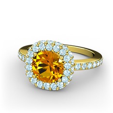 Linne Yüzük - Sitrin ve akuamarin 18 ayar altın yüzük #vy6mid