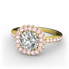 Swarovski ve pembe kuvars 18 ayar altın yüzük