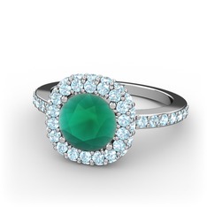 Linne Yüzük - Kök zümrüt ve akuamarin 8 ayar beyaz altın yüzük #xa6l4x