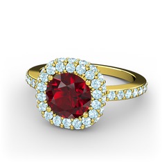 Garnet ve akuamarin 18 ayar altın yüzük