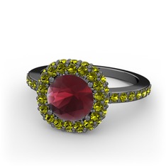 Linne Yüzük - Kök yakut ve peridot 925 ayar siyah rodyum kaplama gümüş yüzük #xsqgje