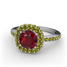 Garnet ve peridot 14 ayar beyaz altın yüzük