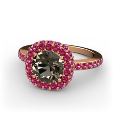 Linne Yüzük - Dumanlı kuvars ve rodolit garnet 8 ayar rose altın yüzük #z9bze6