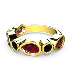 Alina Yüzük - Garnet ve siyah zirkon 8 ayar altın yüzük #1049xb4