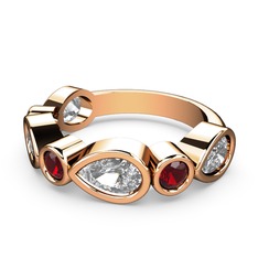 Swarovski ve garnet 925 ayar rose altın kaplama gümüş yüzük
