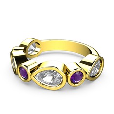 Swarovski ve ametist 8 ayar altın yüzük