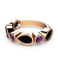 Alina Yüzük - Siyah zirkon ve ametist 18 ayar rose altın yüzük #11th53l