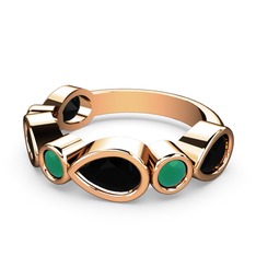 Alina Yüzük - Siyah zirkon ve kök zümrüt 14 ayar rose altın yüzük #11xspv5
