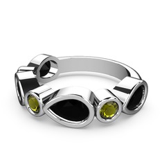 Siyah zirkon ve peridot 925 ayar gümüş yüzük