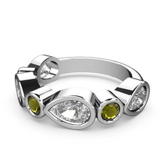 Beyaz zirkon ve peridot 14 ayar beyaz altın yüzük