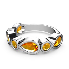 Alina Yüzük - Sitrin 14 ayar beyaz altın yüzük #13esjgd