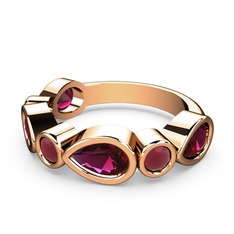 Rodolit garnet ve kök yakut 14 ayar rose altın yüzük